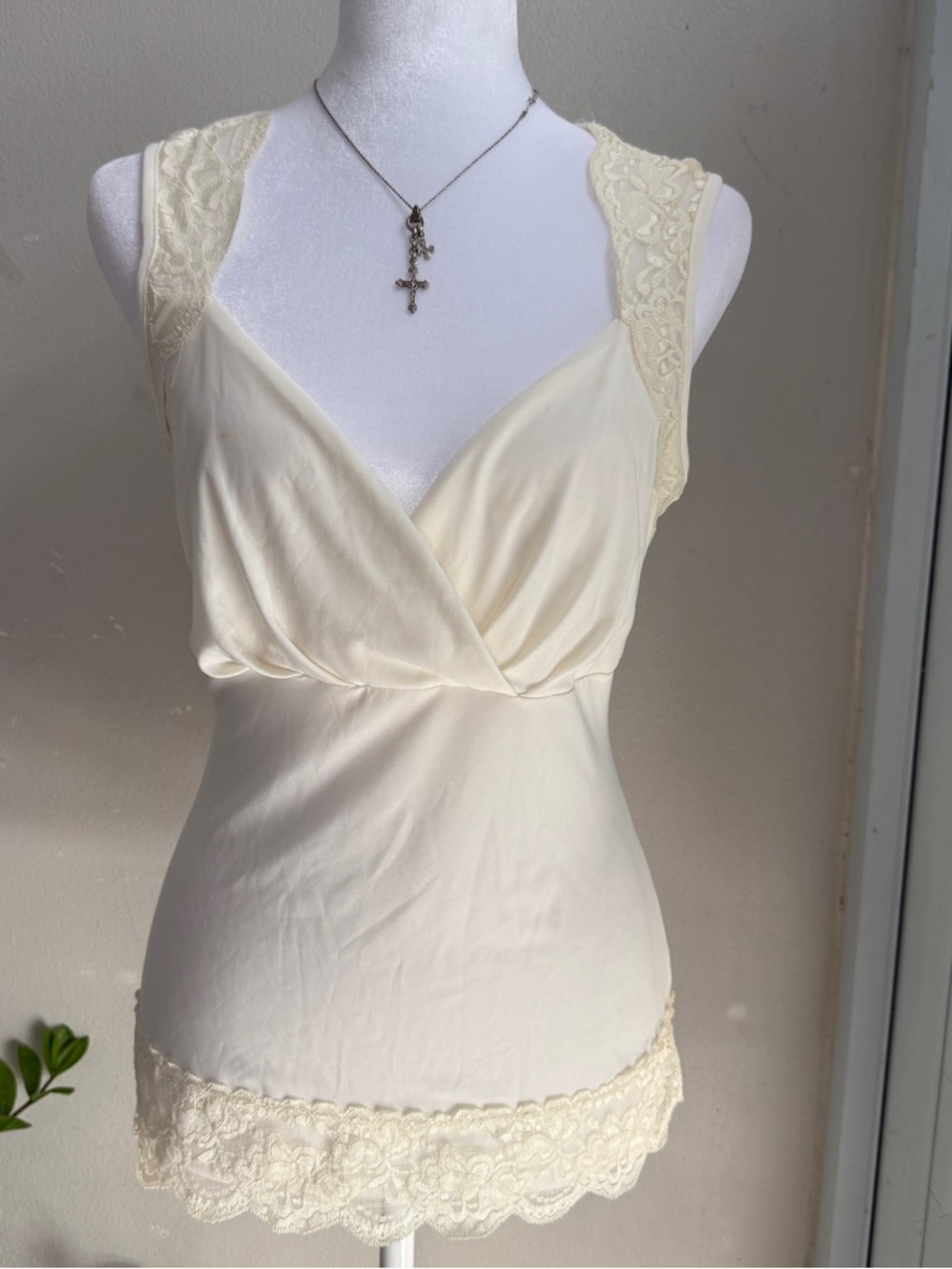 Lace-Trim Cream Chemise Tank